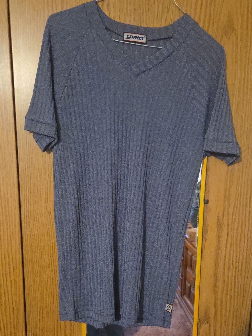 Men's Ribbed V-Neck Dress Shirt in Slate Blue
